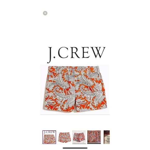 J. Crew 3” Printed Boardwalk Pull-On Linen Shorts Orange Paisley Sz 4 - Picture 1 of 7